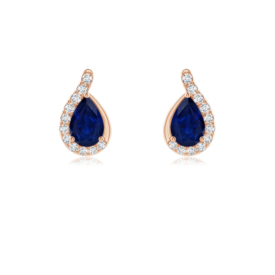 6x4mm AA Pear Blue Sapphire Earrings with Diamond Swirl Frame in Rose Gold 
