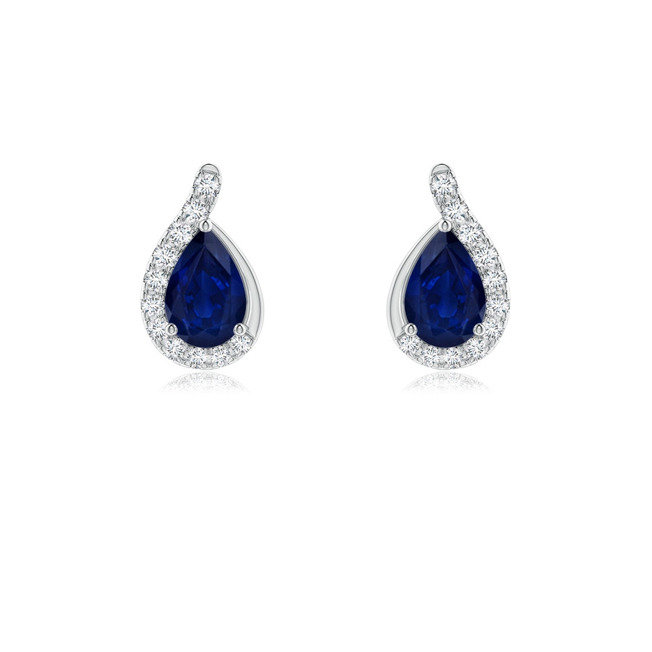 6x4mm AA Pear Blue Sapphire Earrings with Diamond Swirl Frame in White Gold 