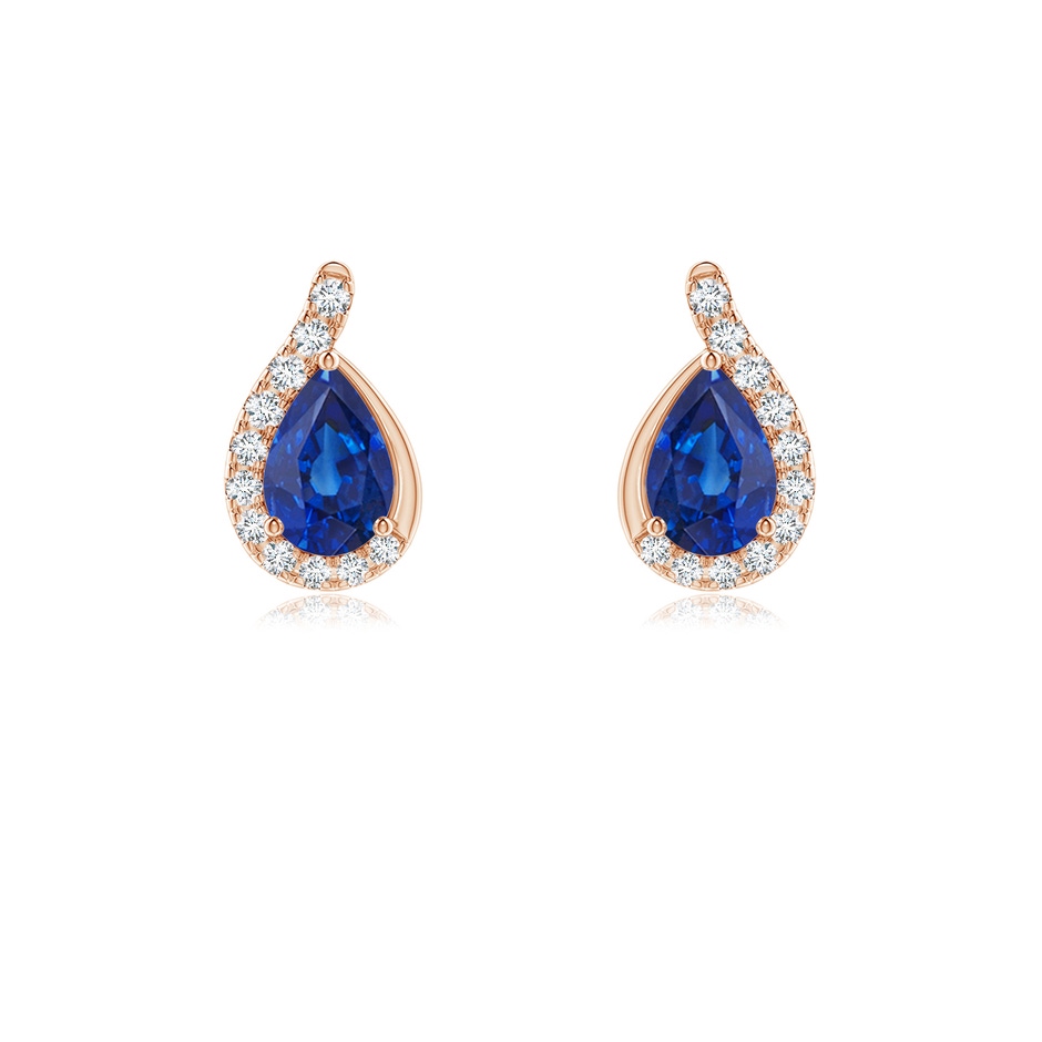6x4mm AAA Pear Blue Sapphire Earrings with Diamond Swirl Frame in Rose Gold 