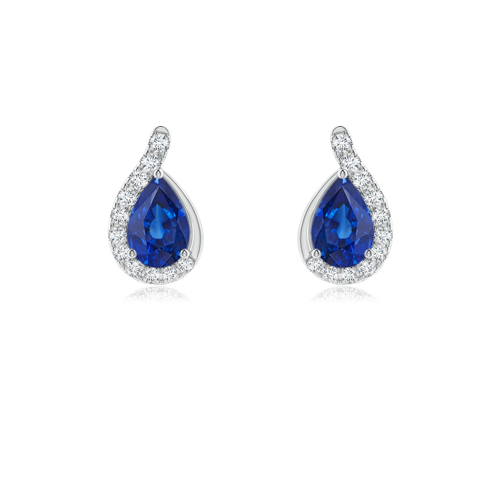 6x4mm AAA Pear Blue Sapphire Earrings with Diamond Swirl Frame in White Gold 