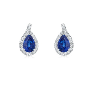 6x4mm AAA Pear Blue Sapphire Earrings with Diamond Swirl Frame in White Gold