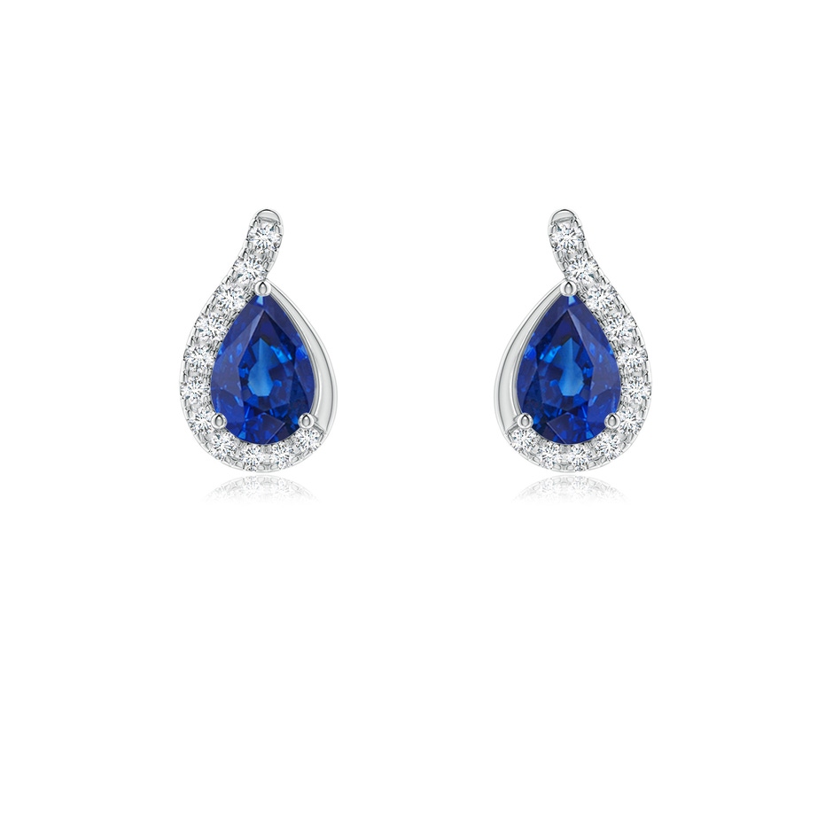 6x4mm AAA Pear Blue Sapphire Earrings with Diamond Swirl Frame in White Gold 