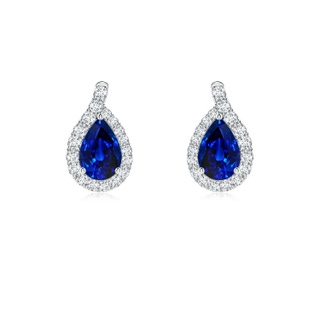 6x4mm AAAA Pear Blue Sapphire Earrings with Diamond Swirl Frame in P950 Platinum