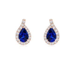 6x4mm AAAA Pear Blue Sapphire Earrings with Diamond Swirl Frame in Rose Gold