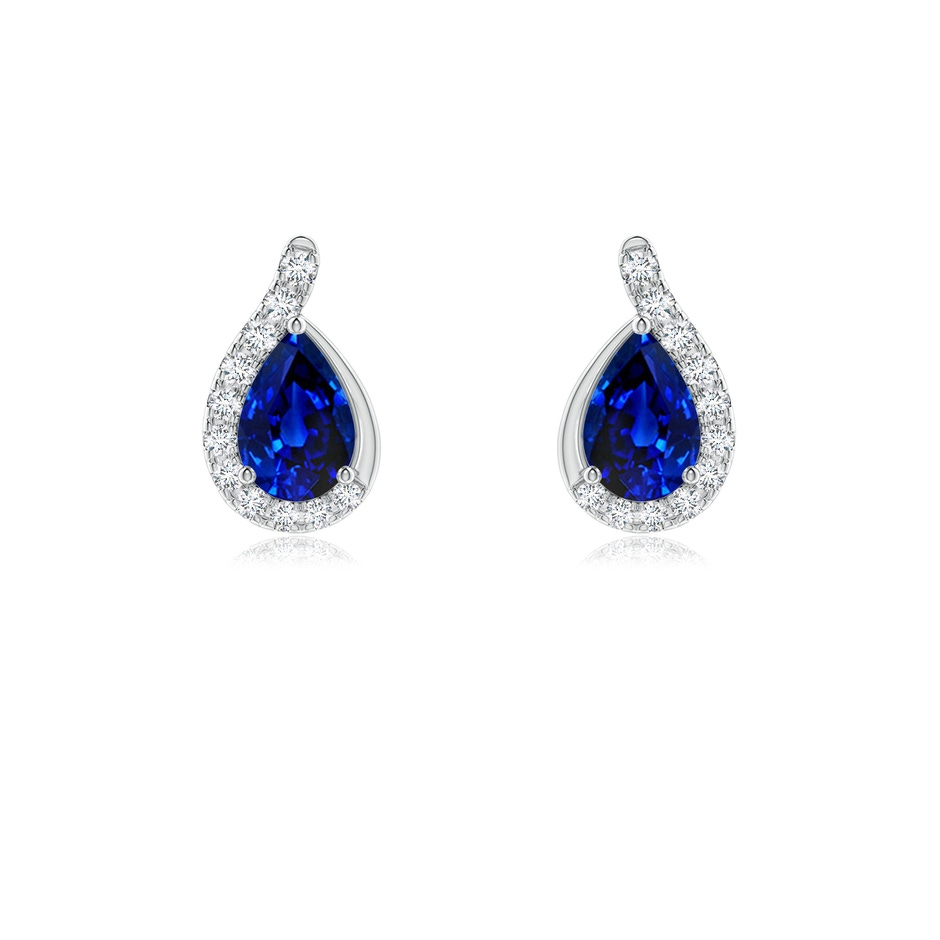 6x4mm AAAA Pear Blue Sapphire Earrings with Diamond Swirl Frame in White Gold 