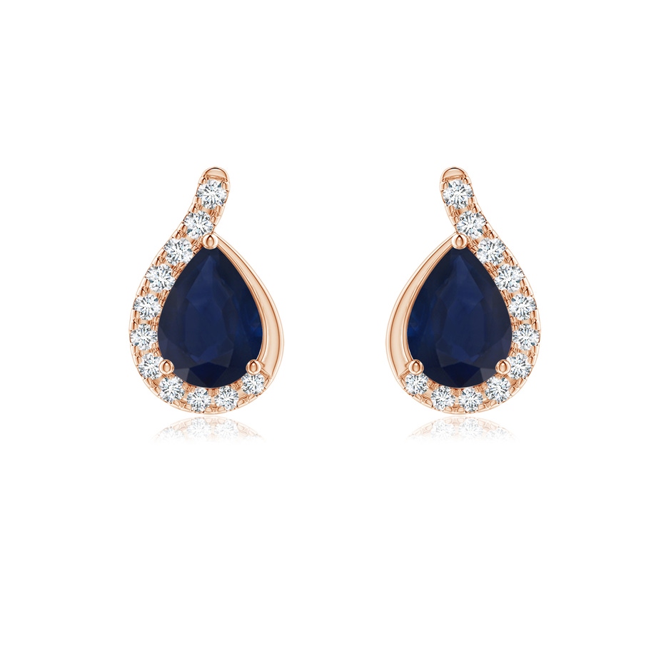 7x5mm A Pear Blue Sapphire Earrings with Diamond Swirl Frame in Rose Gold 