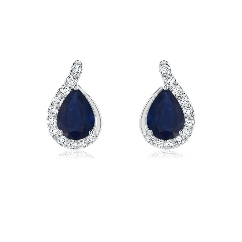 7x5mm A Pear Blue Sapphire Earrings with Diamond Swirl Frame in White Gold 