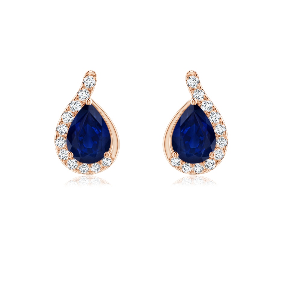 7x5mm AA Pear Blue Sapphire Earrings with Diamond Swirl Frame in Rose Gold 