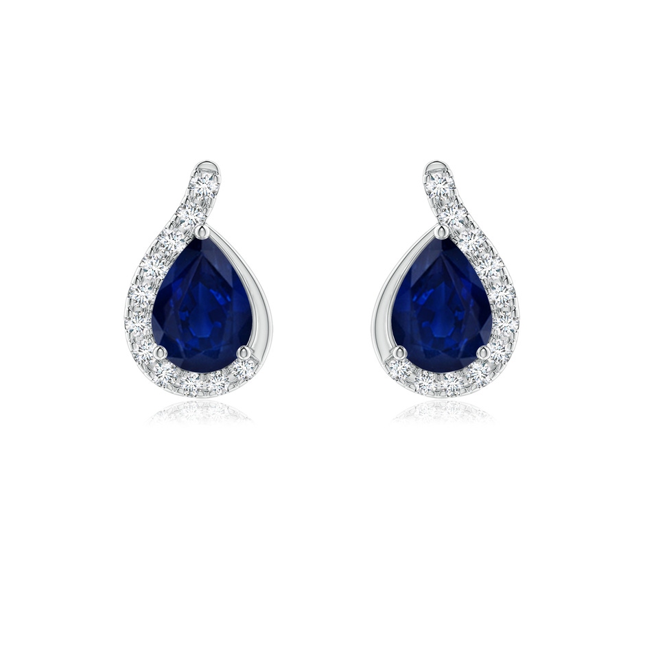 7x5mm AA Pear Blue Sapphire Earrings with Diamond Swirl Frame in White Gold 