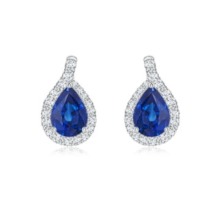 7x5mm AAA Pear Blue Sapphire Earrings with Diamond Swirl Frame in P950 Platinum