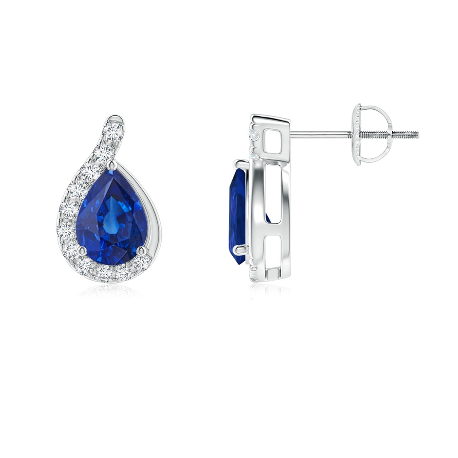 7x5mm AAA Pear Blue Sapphire Earrings with Diamond Swirl Frame in P950 Platinum side 199
