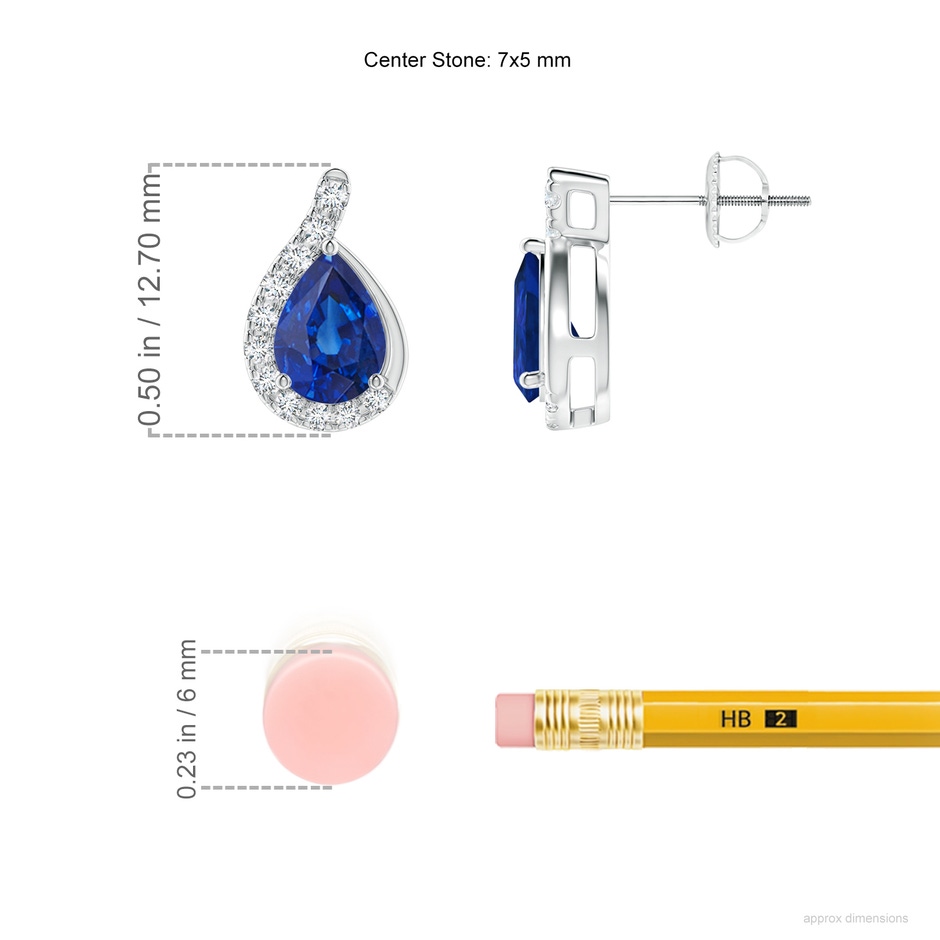 7x5mm AAA Pear Blue Sapphire Earrings with Diamond Swirl Frame in P950 Platinum ruler