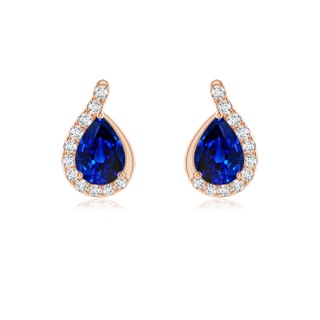 7x5mm AAAA Pear Blue Sapphire Earrings with Diamond Swirl Frame in 9K Rose Gold