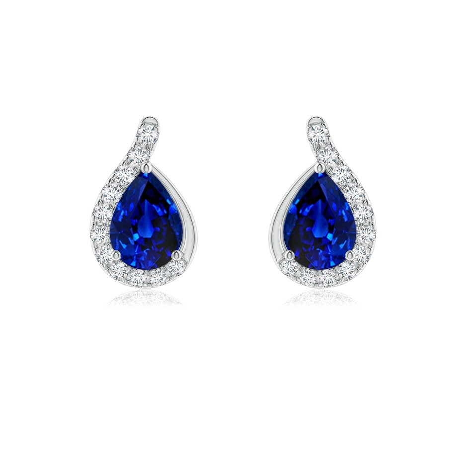 7x5mm AAAA Pear Blue Sapphire Earrings with Diamond Swirl Frame in P950 Platinum 