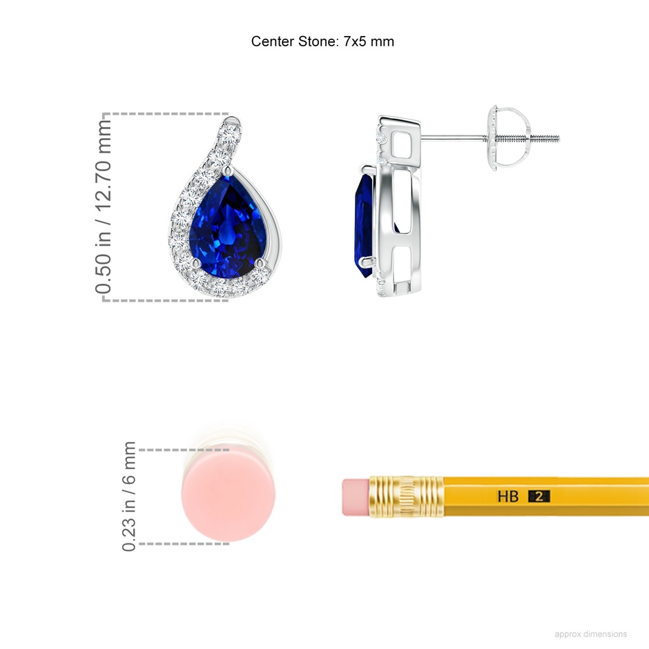 7x5mm AAAA Pear Blue Sapphire Earrings with Diamond Swirl Frame in P950 Platinum ruler