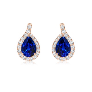 7x5mm AAAA Pear Blue Sapphire Earrings with Diamond Swirl Frame in Rose Gold
