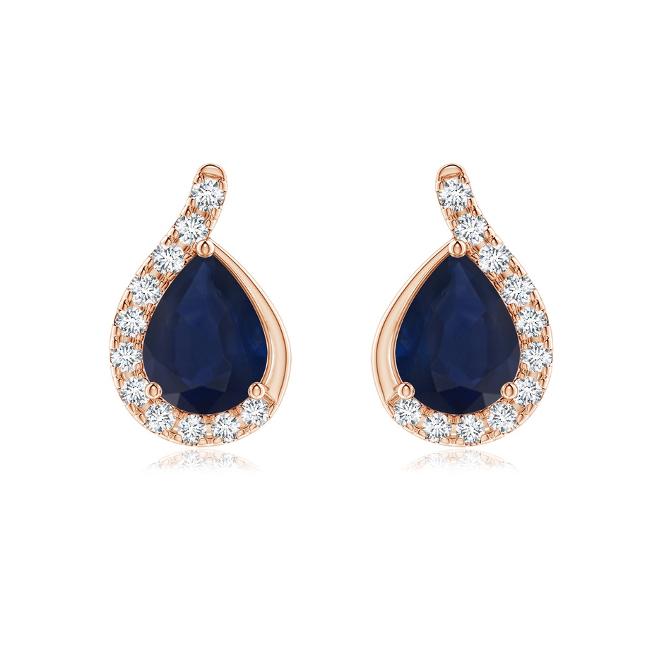8x6mm A Pear Blue Sapphire Earrings with Diamond Swirl Frame in Rose Gold 