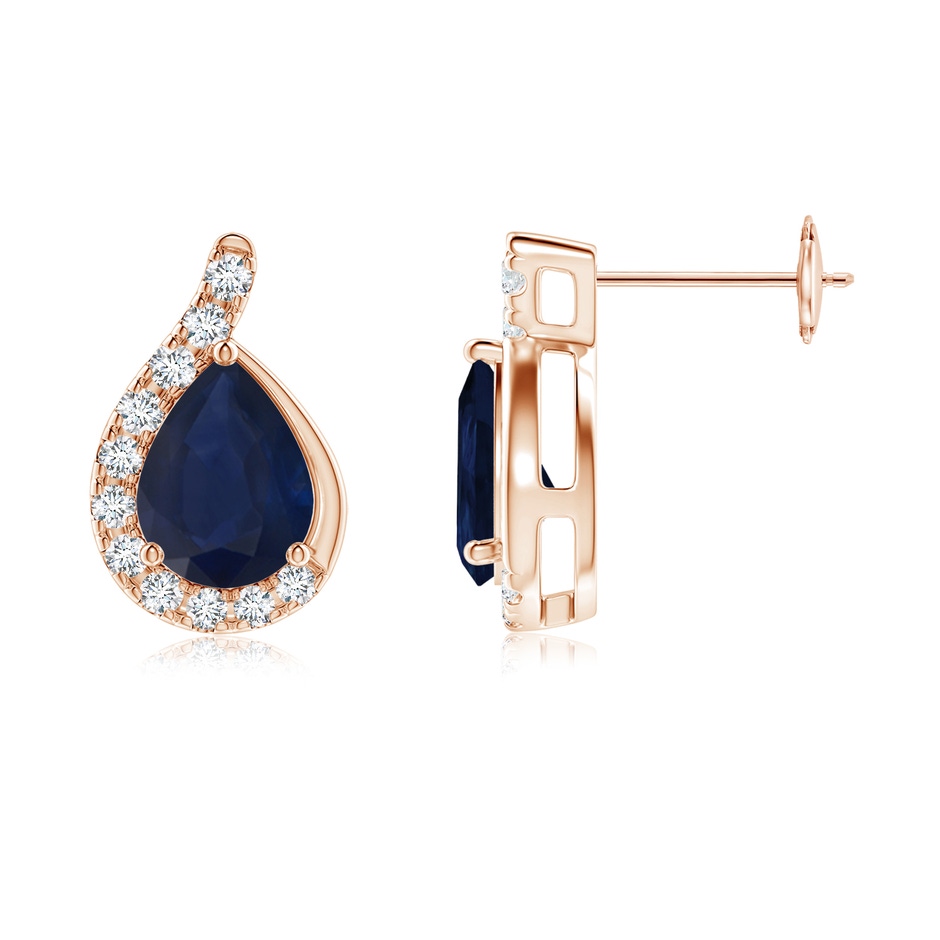 8x6mm A Pear Blue Sapphire Earrings with Diamond Swirl Frame in Rose Gold side 199