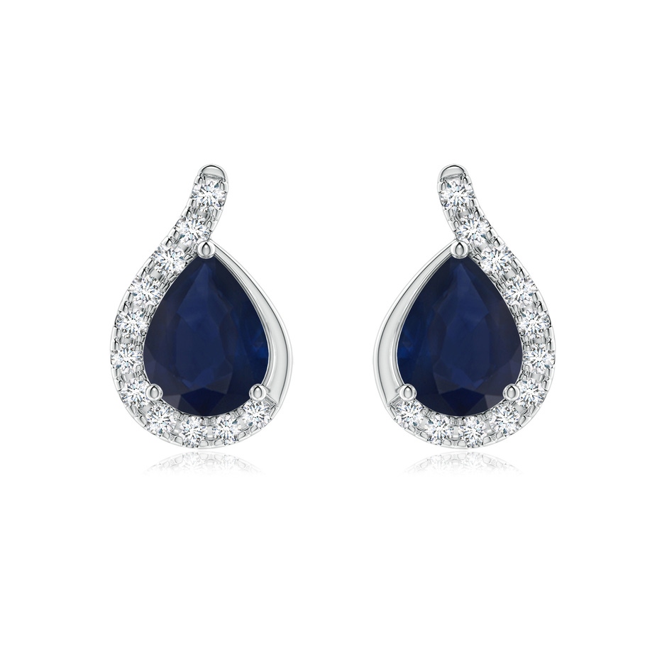 8x6mm A Pear Blue Sapphire Earrings with Diamond Swirl Frame in White Gold 