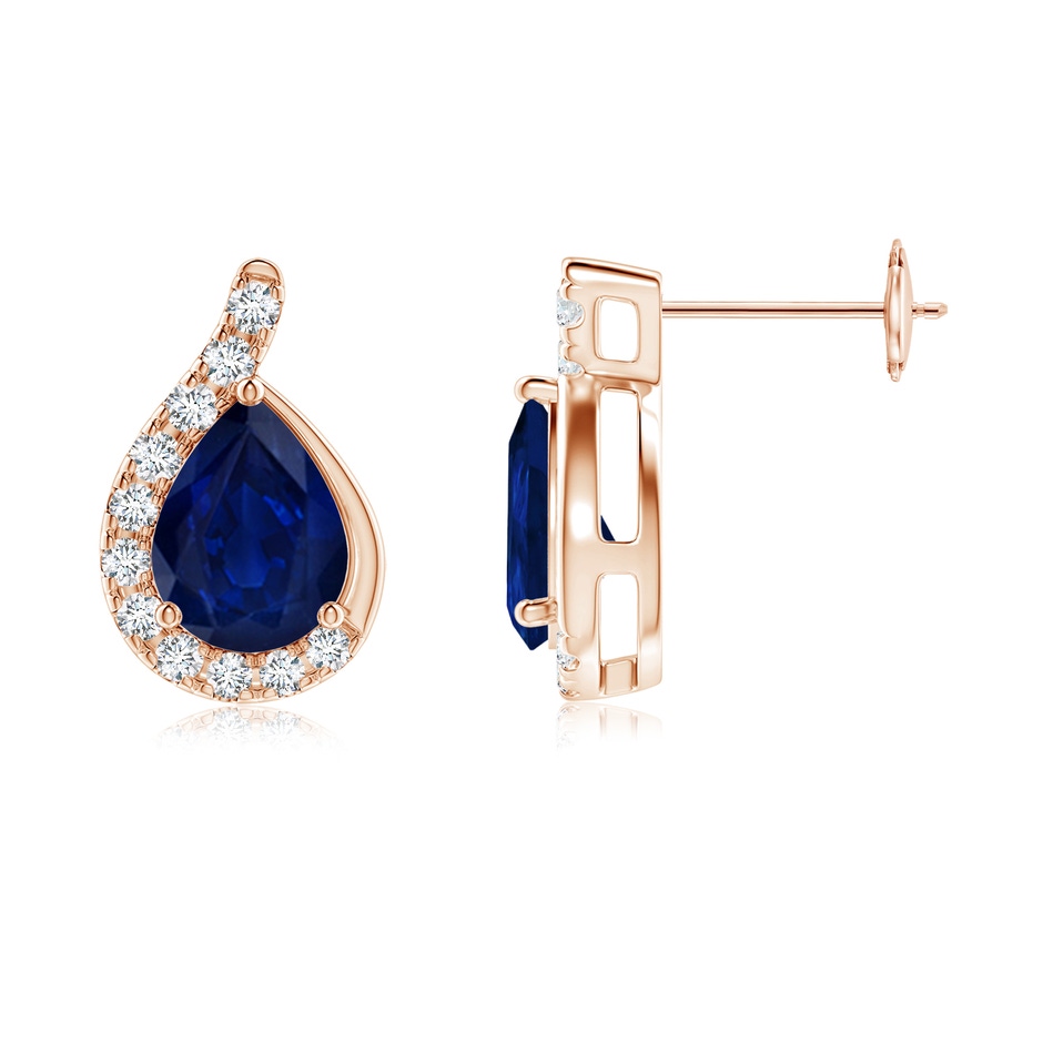8x6mm AA Pear Blue Sapphire Earrings with Diamond Swirl Frame in Rose Gold side 199