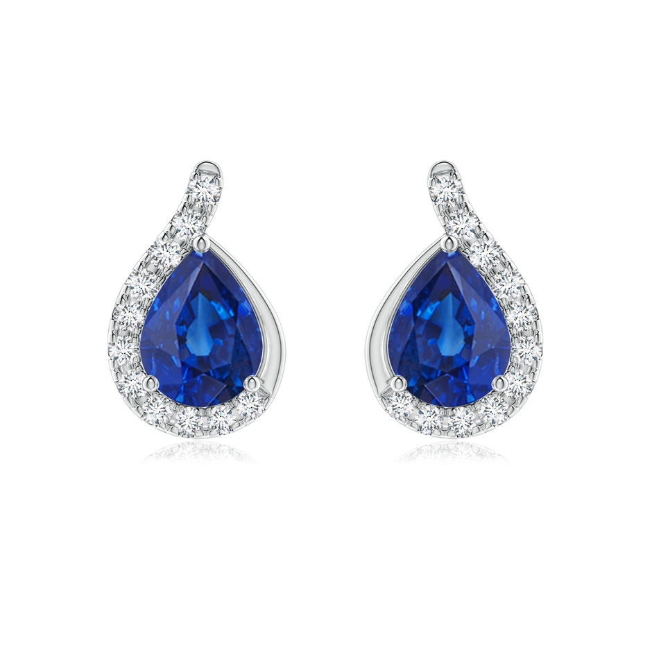 8x6mm AAA Pear Blue Sapphire Earrings with Diamond Swirl Frame in P950 Platinum 
