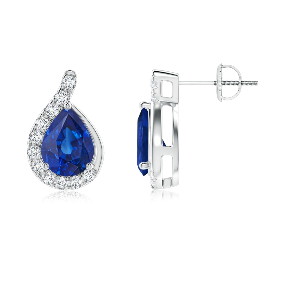 8x6mm AAA Pear Blue Sapphire Earrings with Diamond Swirl Frame in P950 Platinum side 199