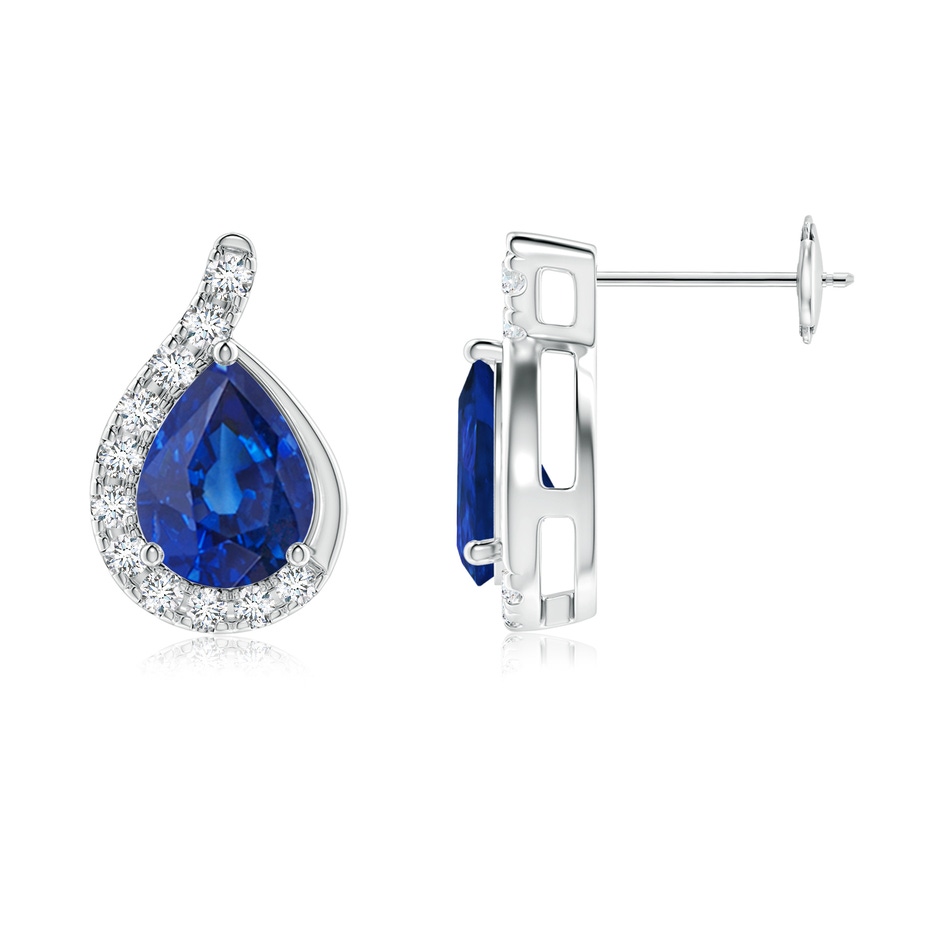 8x6mm AAA Pear Blue Sapphire Earrings with Diamond Swirl Frame in White Gold side 199