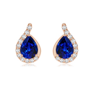 8x6mm AAAA Pear Blue Sapphire Earrings with Diamond Swirl Frame in 9K Rose Gold