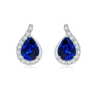 8x6mm AAAA Pear Blue Sapphire Earrings with Diamond Swirl Frame in P950 Platinum