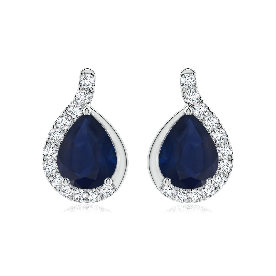 9x7mm A Pear Blue Sapphire Earrings with Diamond Swirl Frame in 18K White Gold 