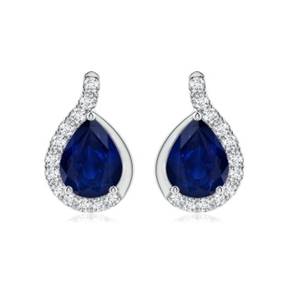 9x7mm AA Pear Blue Sapphire Earrings with Diamond Swirl Frame in P950 Platinum