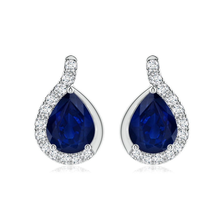 9x7mm AA Pear Blue Sapphire Earrings with Diamond Swirl Frame in P950 Platinum 