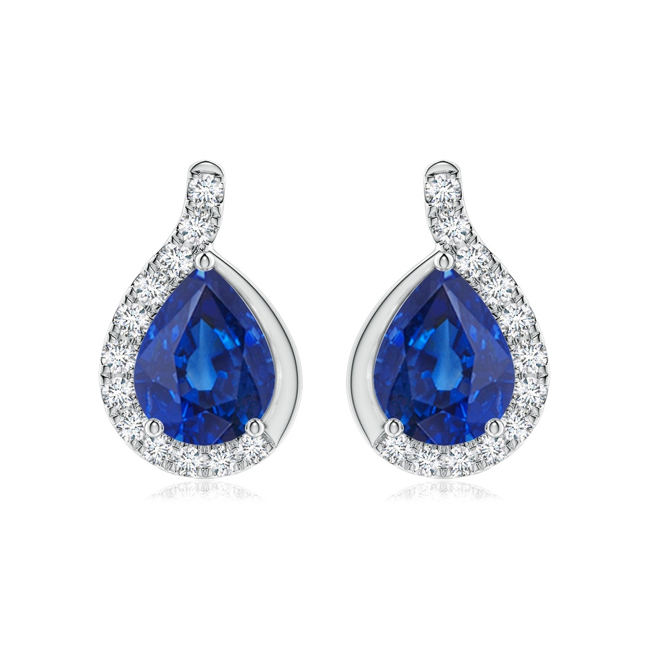 9x7mm AAA Pear Blue Sapphire Earrings with Diamond Swirl Frame in P950 Platinum 