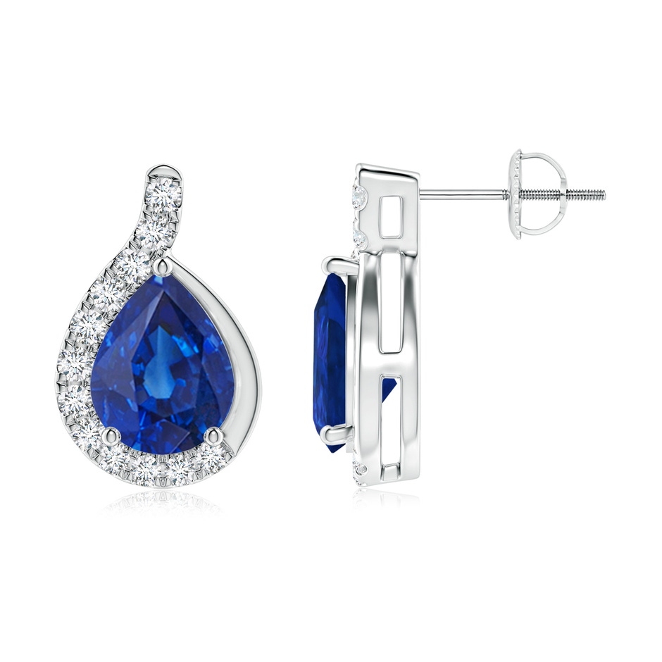 9x7mm AAA Pear Blue Sapphire Earrings with Diamond Swirl Frame in P950 Platinum side 199