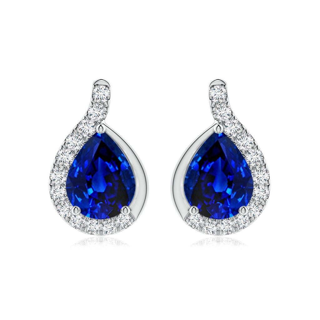 9x7mm Lab-Grown Pear Blue Sapphire Earrings with Diamond Swirl Frame in P950 Platinum