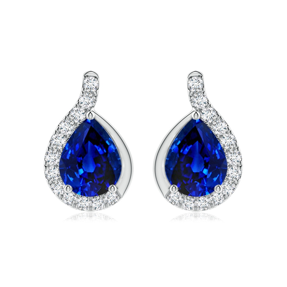 9x7mm AAAA Pear Blue Sapphire Earrings with Diamond Swirl Frame in P950 Platinum 
