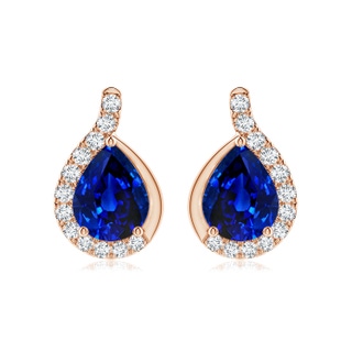 9x7mm AAAA Pear Blue Sapphire Earrings with Diamond Swirl Frame in Rose Gold