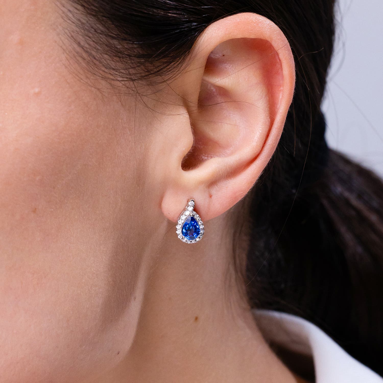 Roman & Jules Pear-shaped Sapphire Halo Earrings UE2008-2 - Casale Jewelers