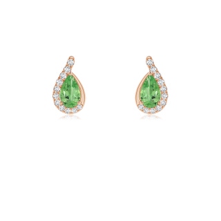 5x3mm A Pear Tsavorite Earrings with Diamond Swirl Frame in Rose Gold