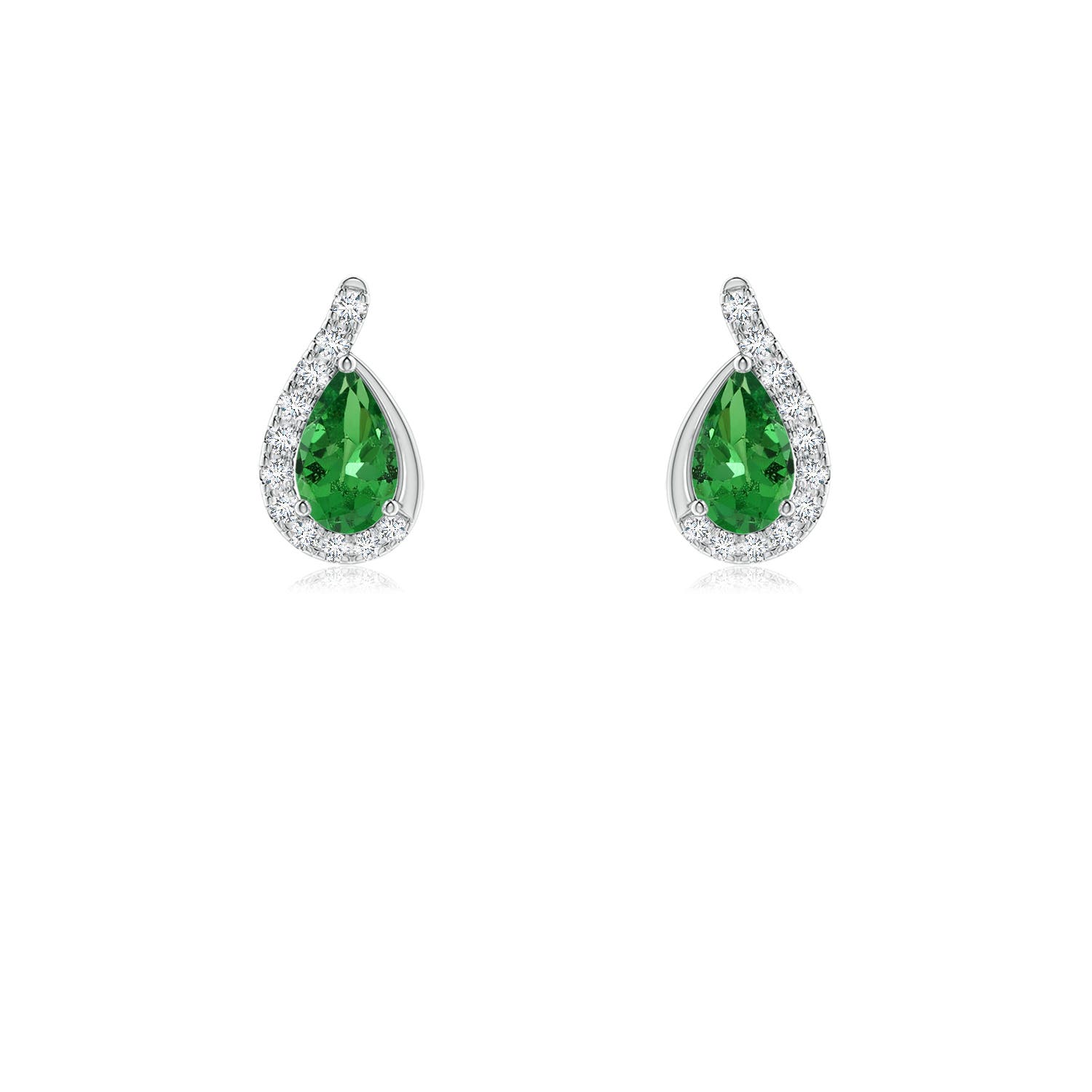 Pear Tsavorite Earrings with Diamond Swirl Frame | Angara