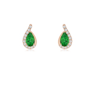 5x3mm AAAA Pear Tsavorite Earrings with Diamond Swirl Frame in 18K Rose Gold