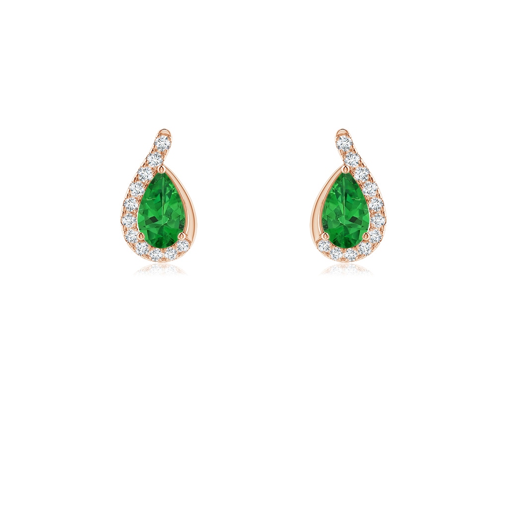 5x3mm AAAA Pear Tsavorite Earrings with Diamond Swirl Frame in Rose Gold