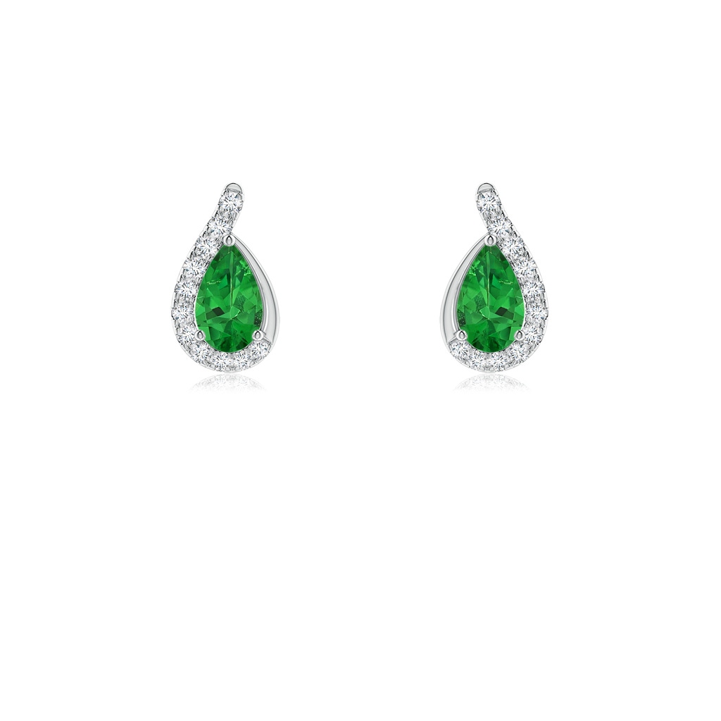 5x3mm AAAA Pear Tsavorite Earrings with Diamond Swirl Frame in White Gold