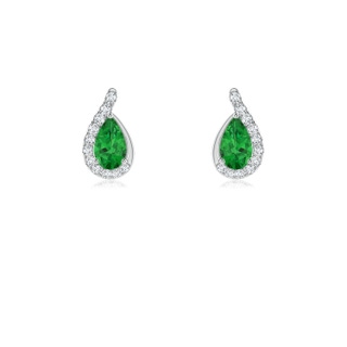 5x3mm AAAA Pear Tsavorite Earrings with Diamond Swirl Frame in White Gold