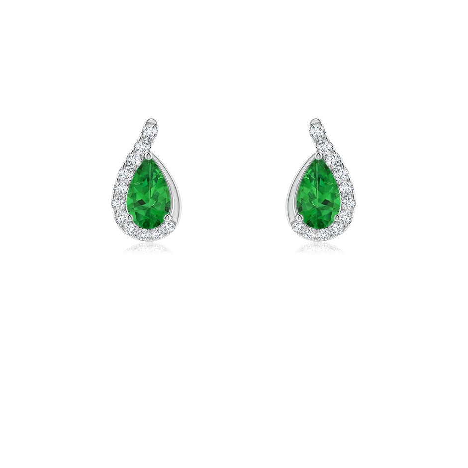 5x3mm AAAA Pear Tsavorite Earrings with Diamond Swirl Frame in White Gold 