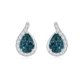 7x5mm AAA Pear Teal Montana Sapphire Earrings with Diamond Swirl Frame in P950 Platinum