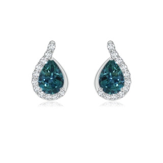 7x5mm AAA Pear Teal Montana Sapphire Earrings with Diamond Swirl Frame in P950 Platinum