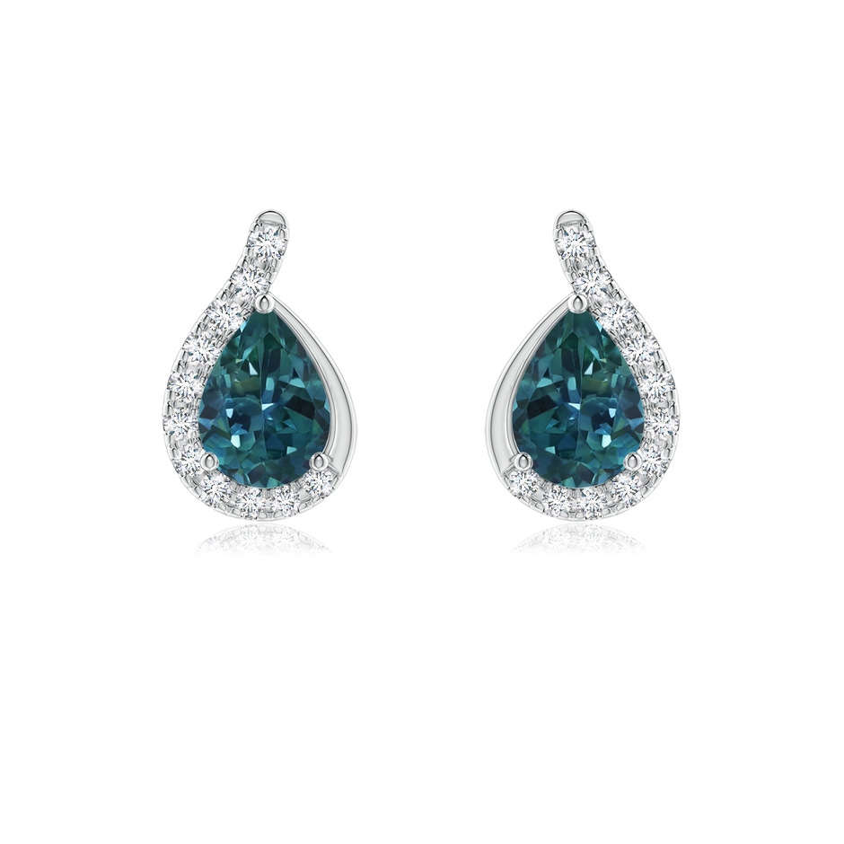 7x5mm AAA Pear Teal Montana Sapphire Earrings with Diamond Swirl Frame in P950 Platinum 