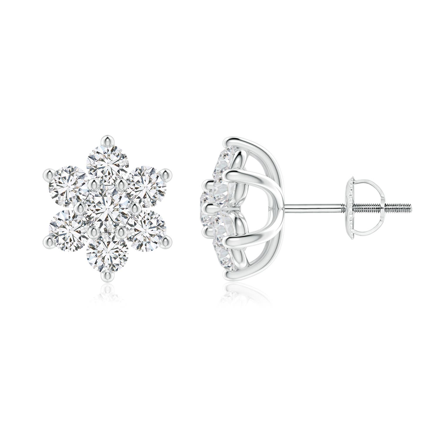 3.1mm HSI2 Six Petal Diamond Flower Stud Earrings in 18K White Gold