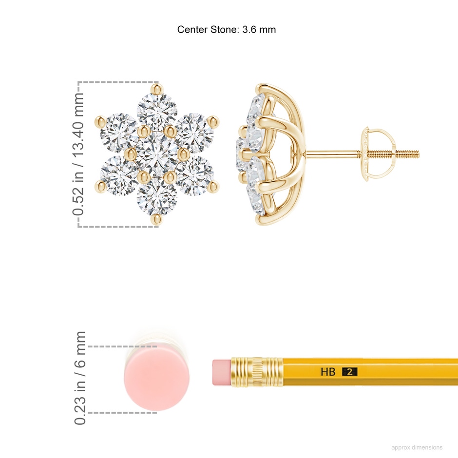 3.6mm HSI2 Six Petal Diamond Flower Stud Earrings in Yellow Gold ruler